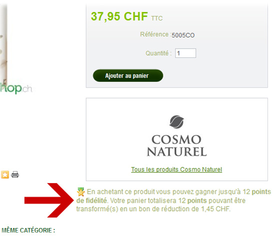 Points de fidélité, page produits