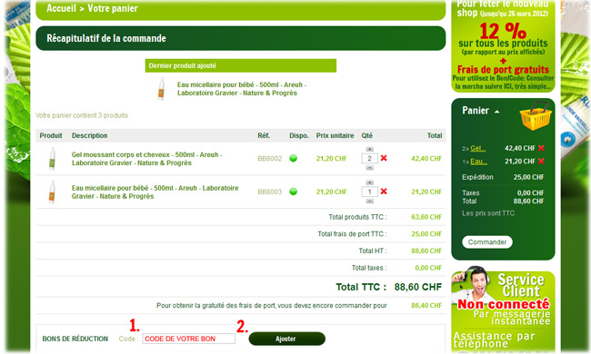 Points de fidélité, Ajout au panier