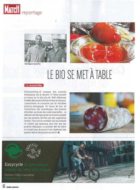 Article sur SwissEcoShop dans ParisMatch